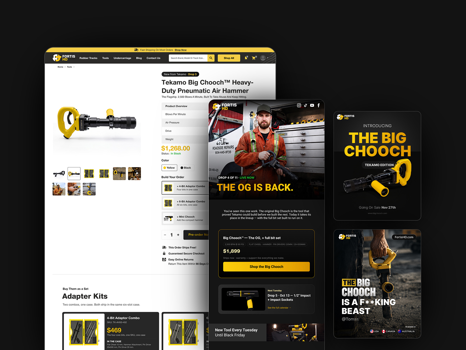 FortisHD product page, email and social designs