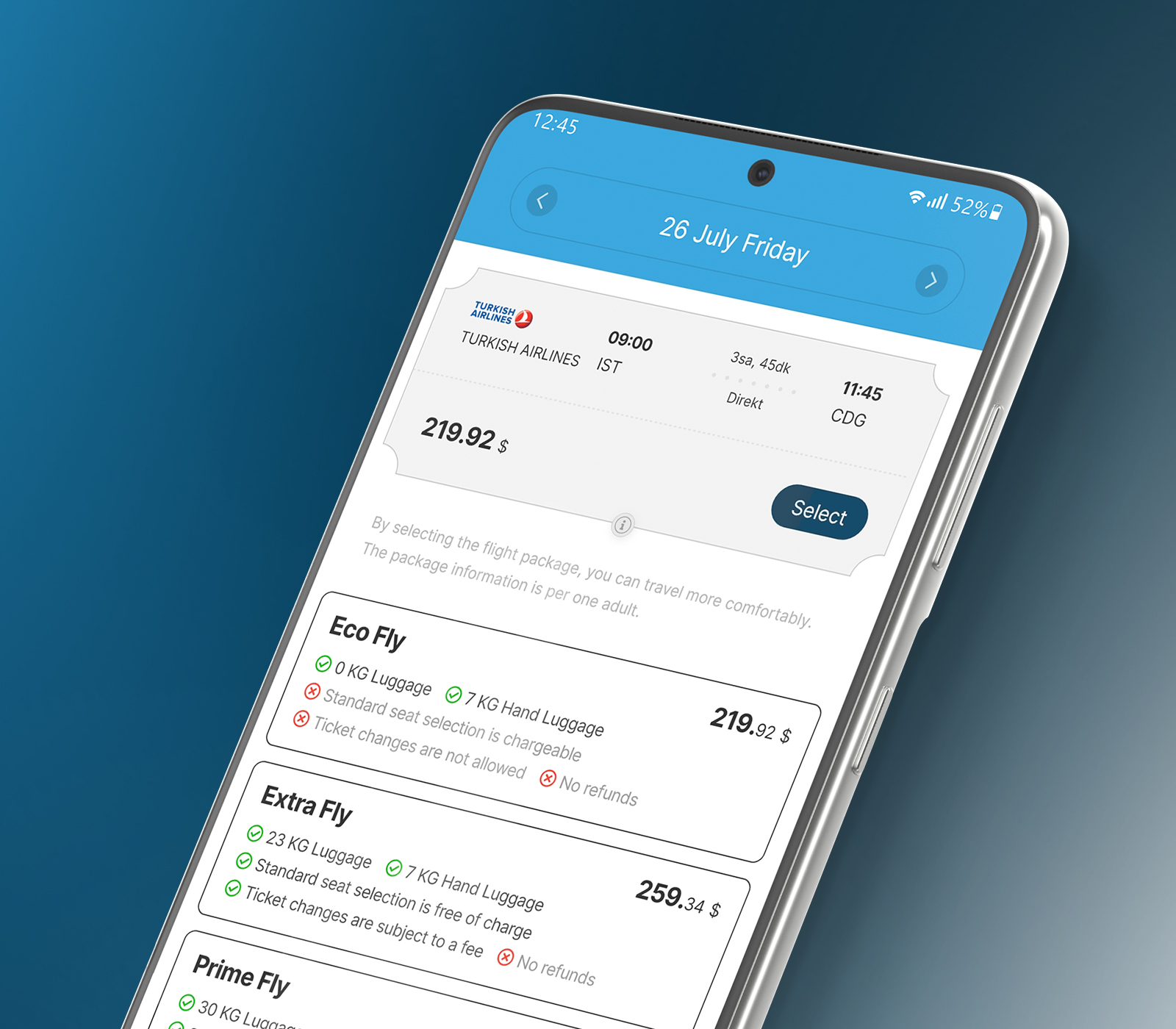 Biletiniz flight packages comparison