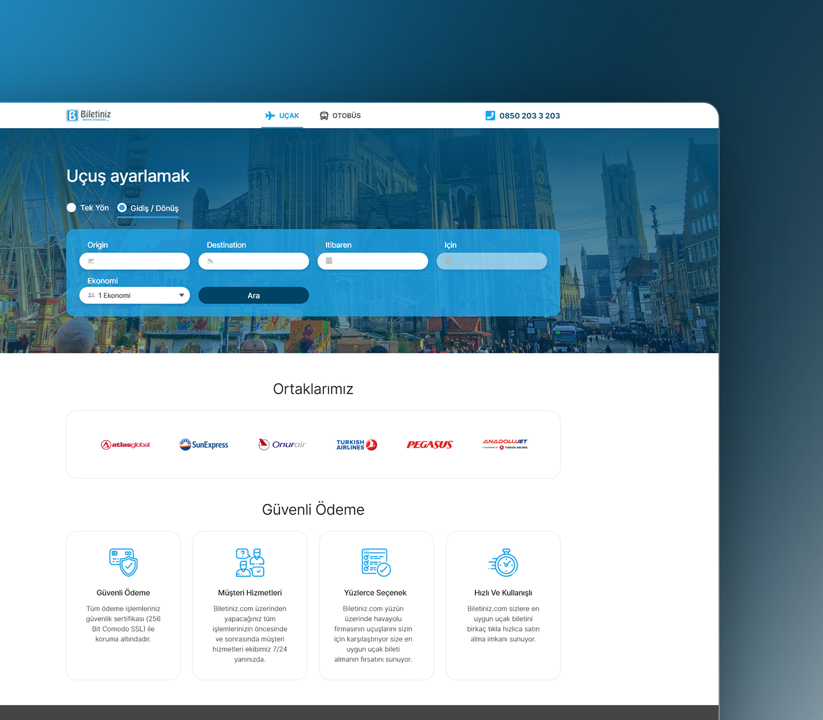 Biletiniz mobile flight booking dashboard