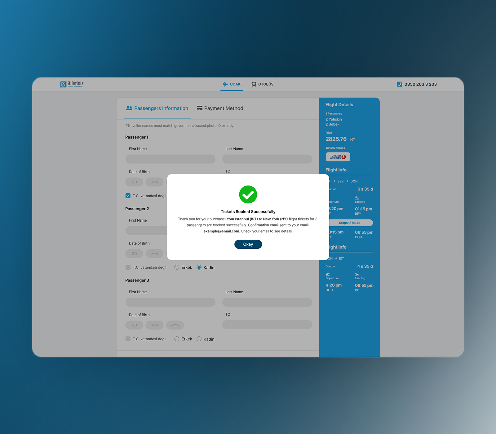 Biletiniz booking confirmation