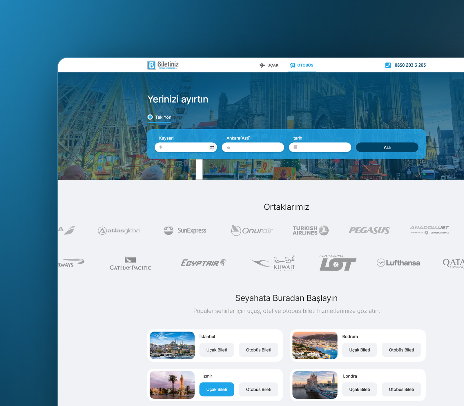 Biletiniz mobile bus booking dashboard