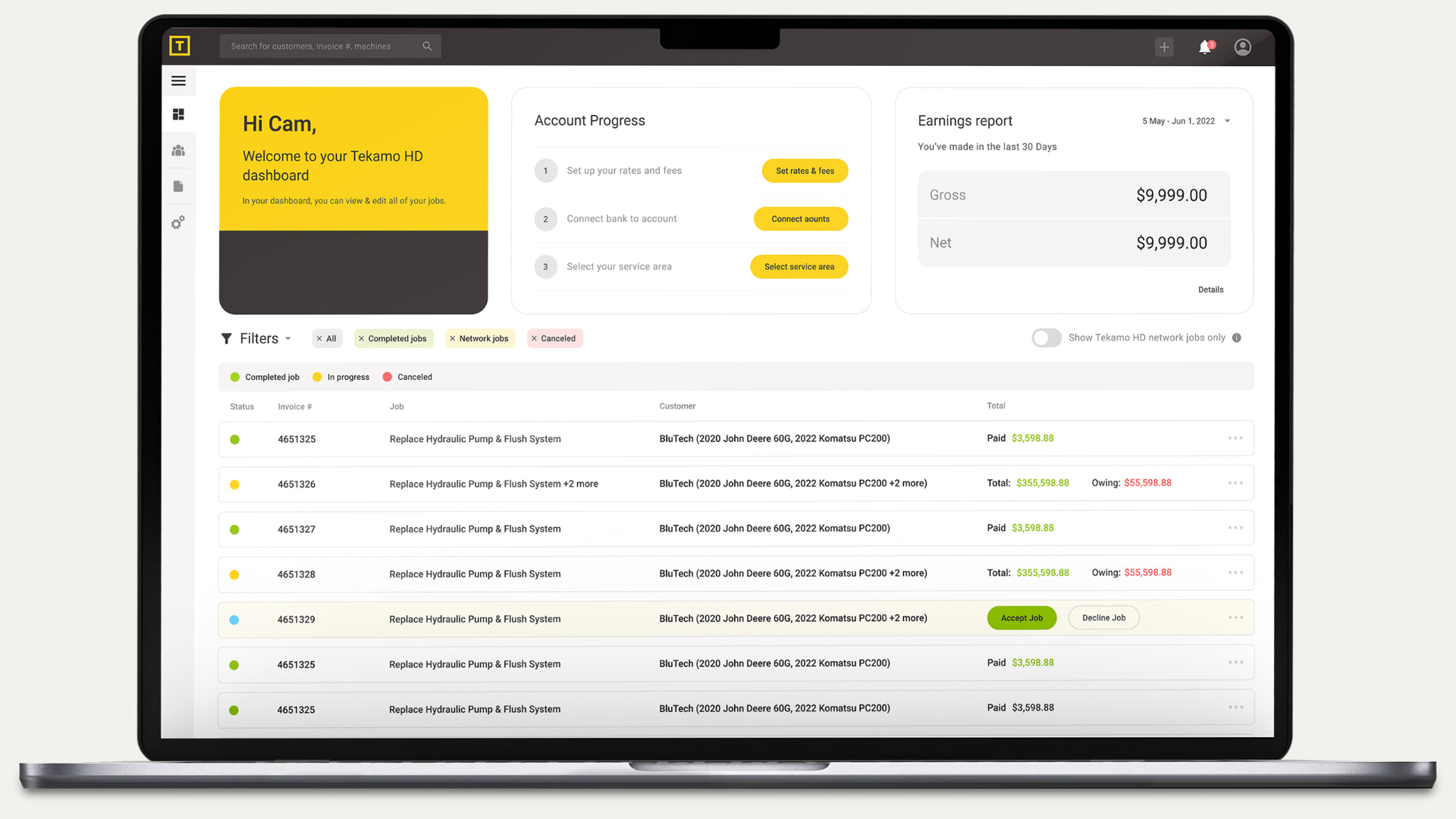 TekamoHD operational web app dashboard