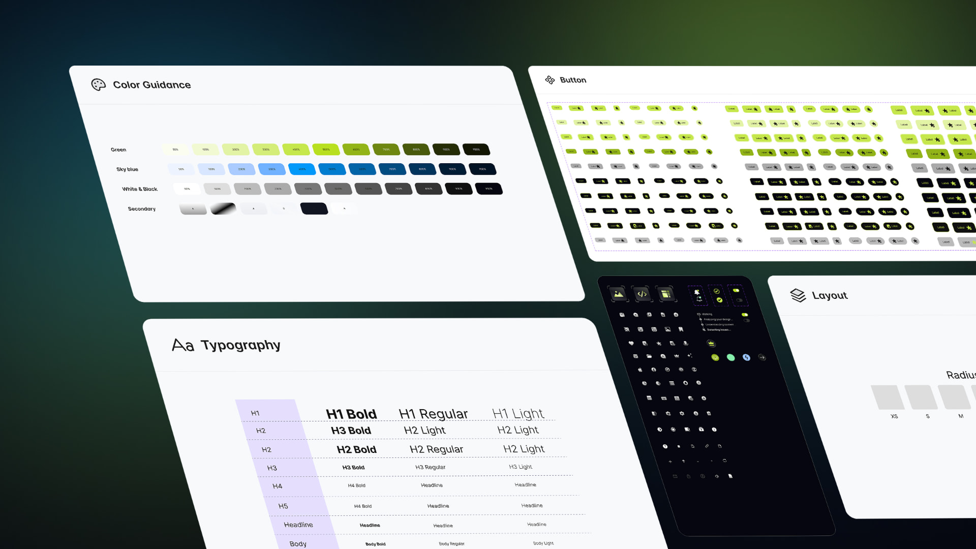 ScanX design system components, typography, color, spacing and layout rules